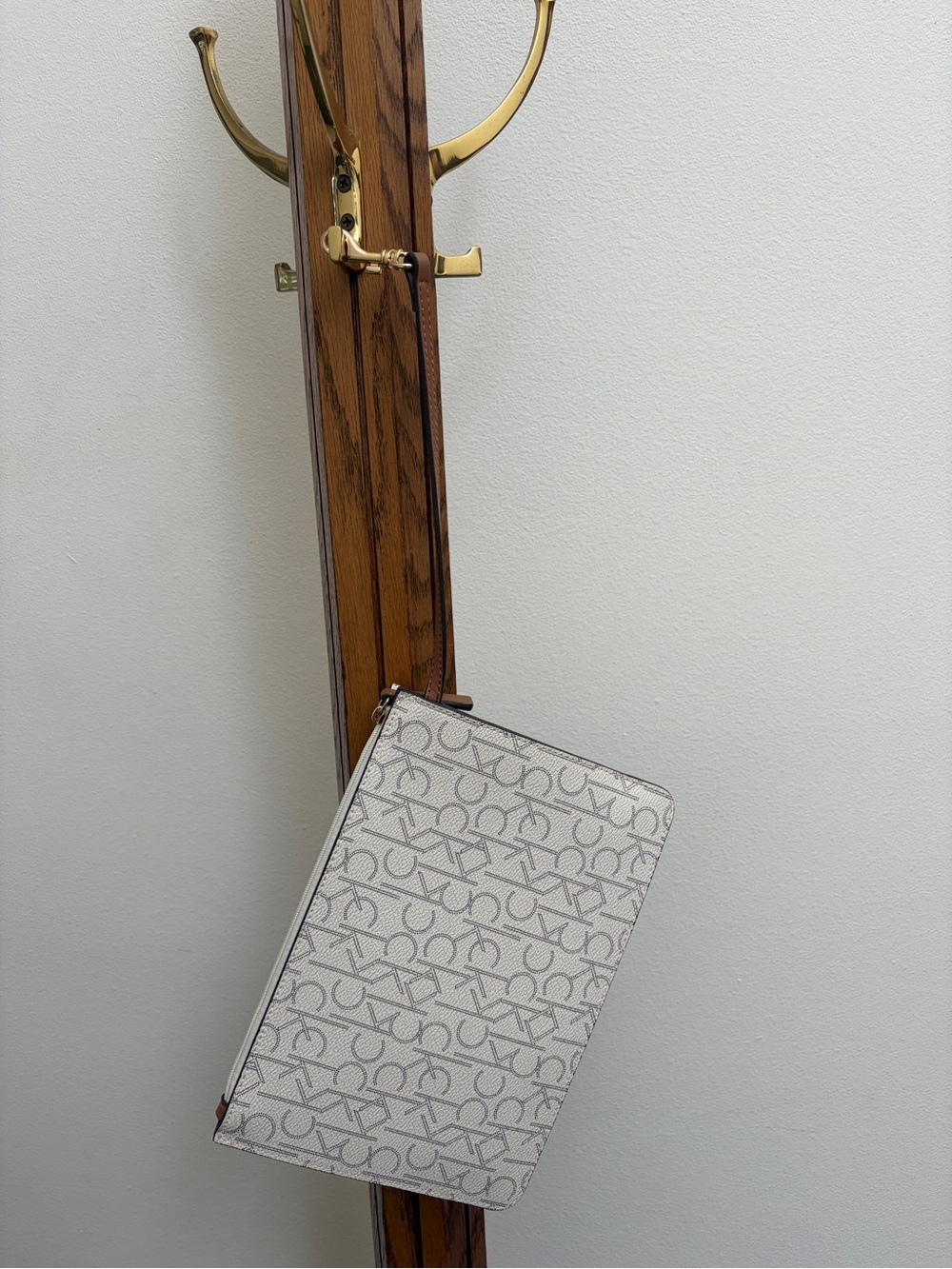 Calvin Klein White and Gray Monogram Wristlet Clutch